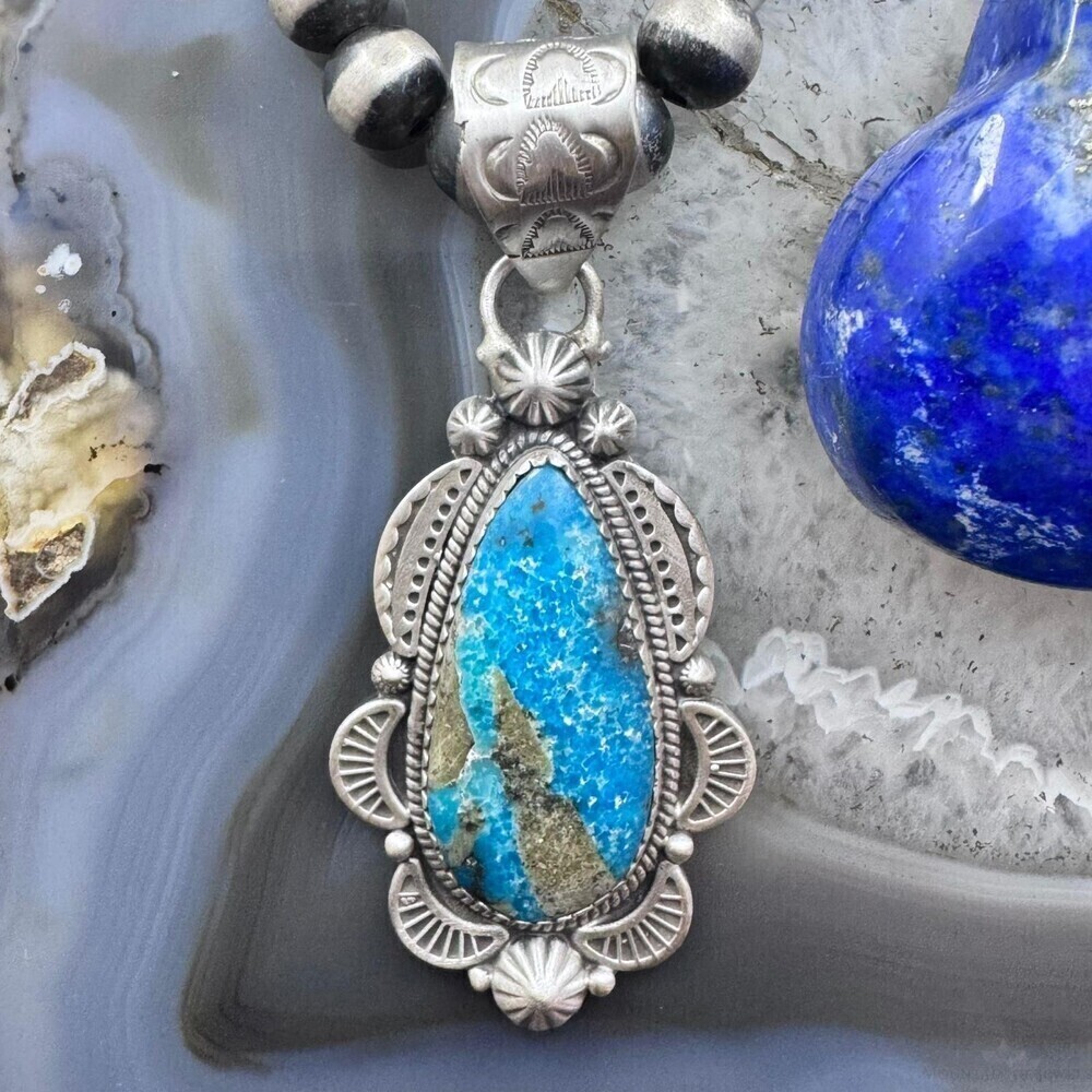 Sterling Southwestern Style Teardrop Turquoise Decorated Pendant For Women